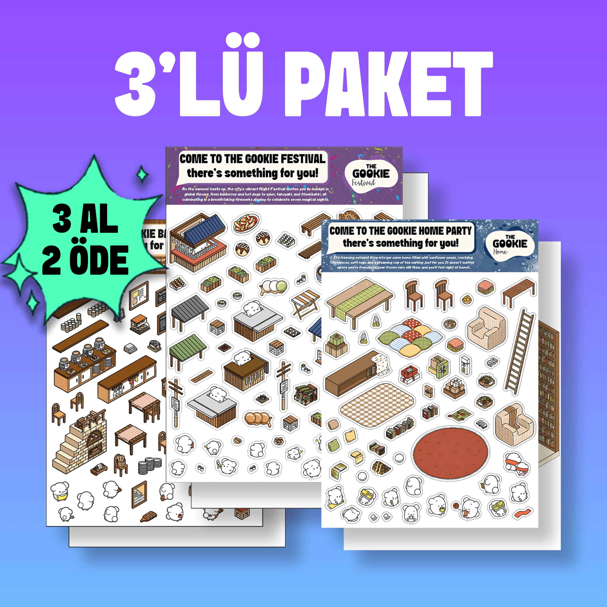 3'lü Paket İzometrik Sticker