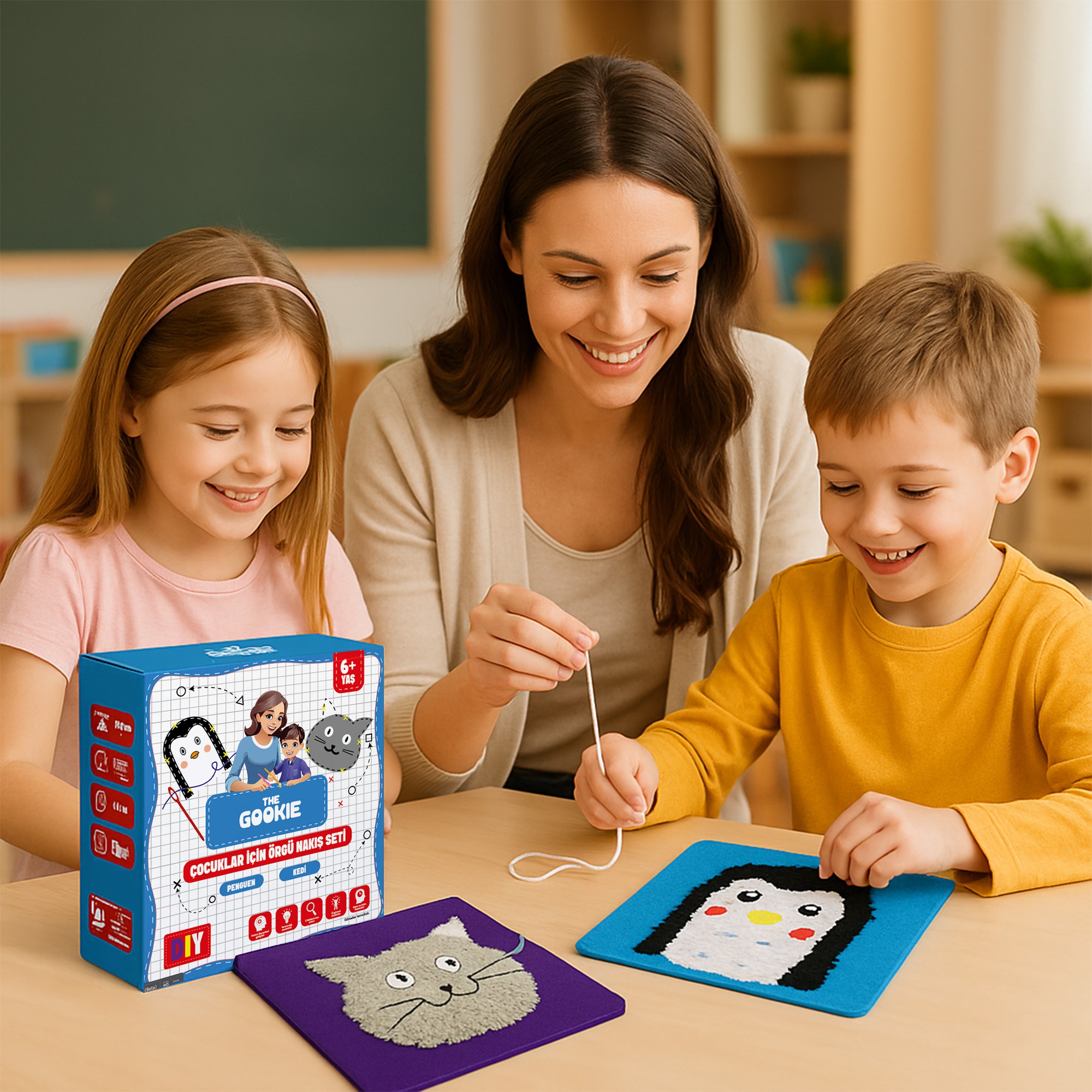 Çocuklar Için Kedi Penguen Keçe Örgü Seti