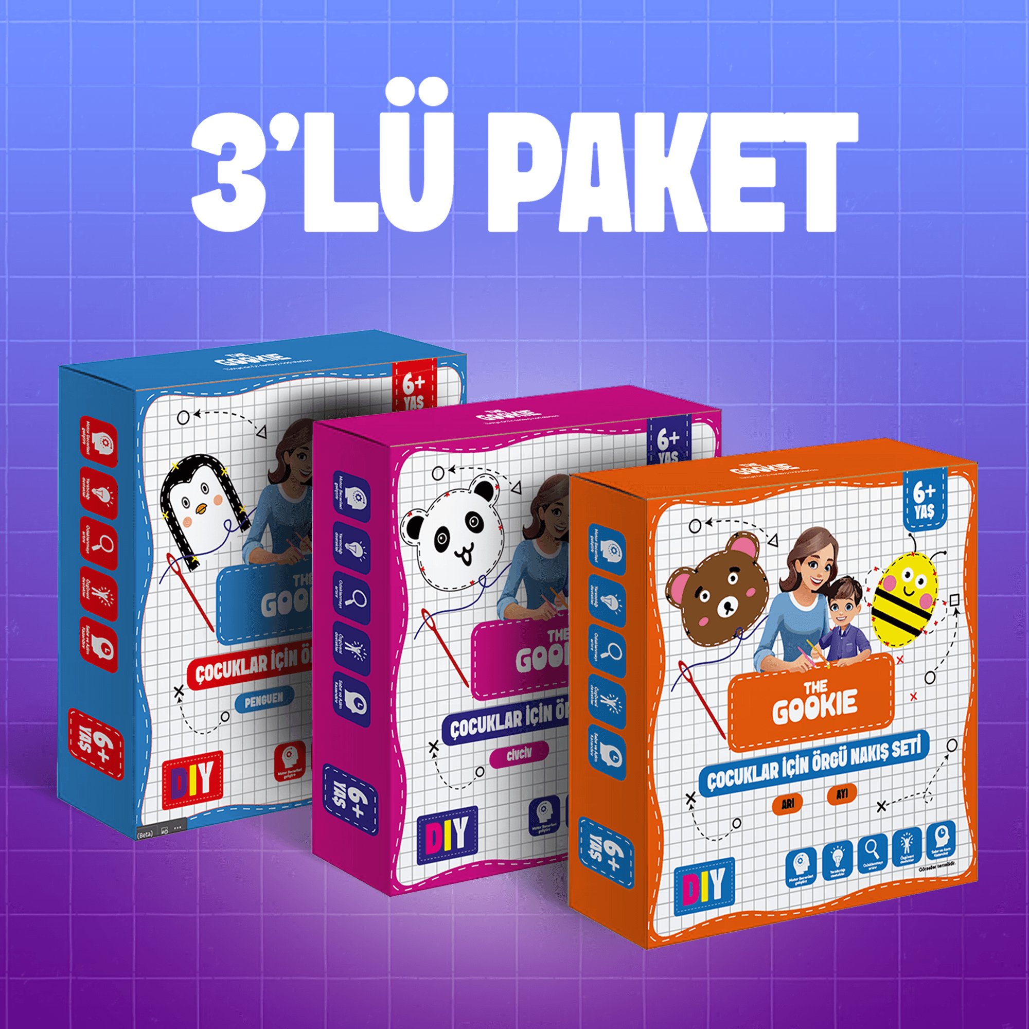 Üçlü Paket Çocuklar Için Keçe Örgü Seti