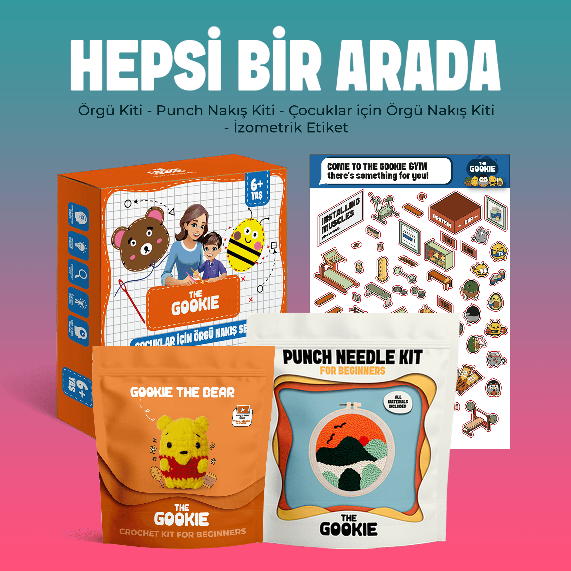 Hepsi Bir Arada Hobi Paketi, Amigurumi Örgü Seti, Punch Nakış Kiti, Sticker Ve Çocuklar İçin Örgü