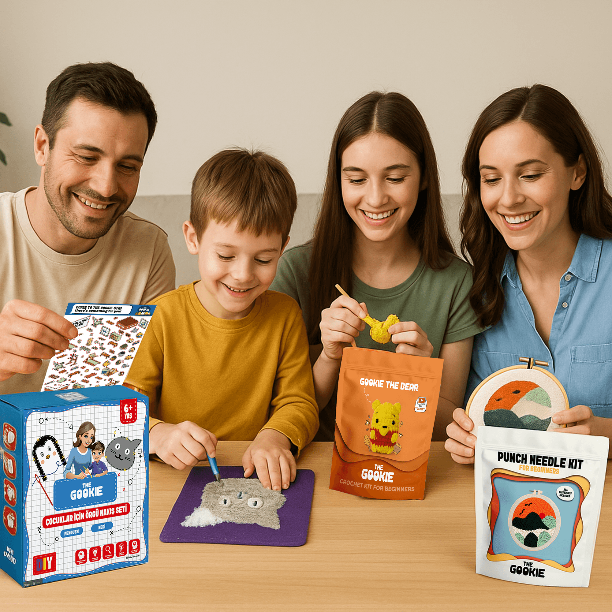 Hepsi Bir Arada Hobi Paketi, Amigurumi Örgü Seti, Punch Nakış Kiti, Sticker Ve Çocuklar İçin Örgü