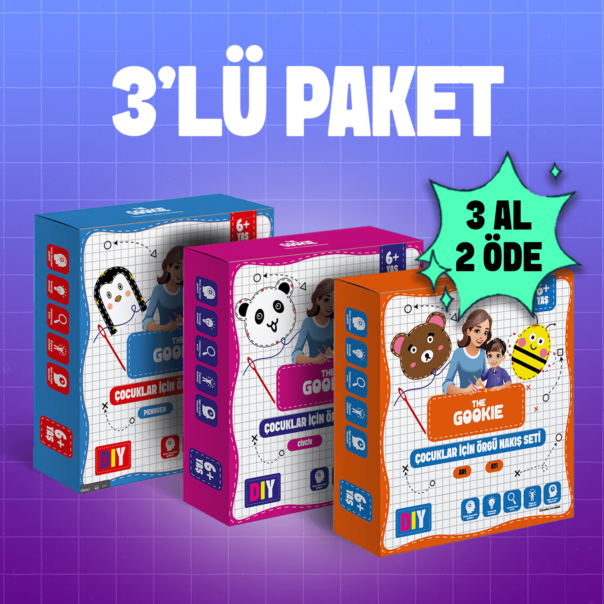 Üçlü Paket Çocuklar Için Keçe Örgü Seti