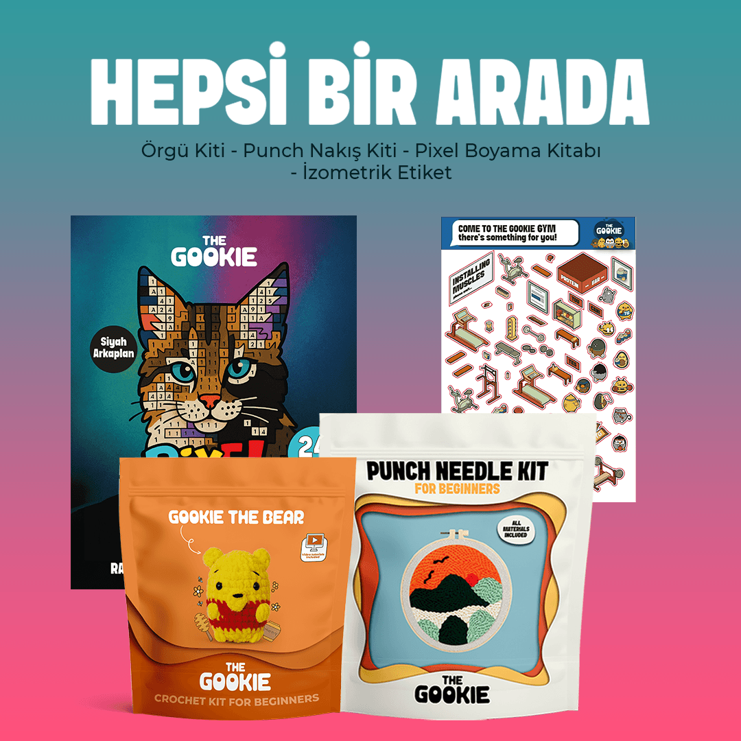 Hepsi Bir Arada Hobi Paketi, Amigurumi Örgü Seti, Punch Nakış Kiti, Sticker Ve Pixel Boyama Kitabı
