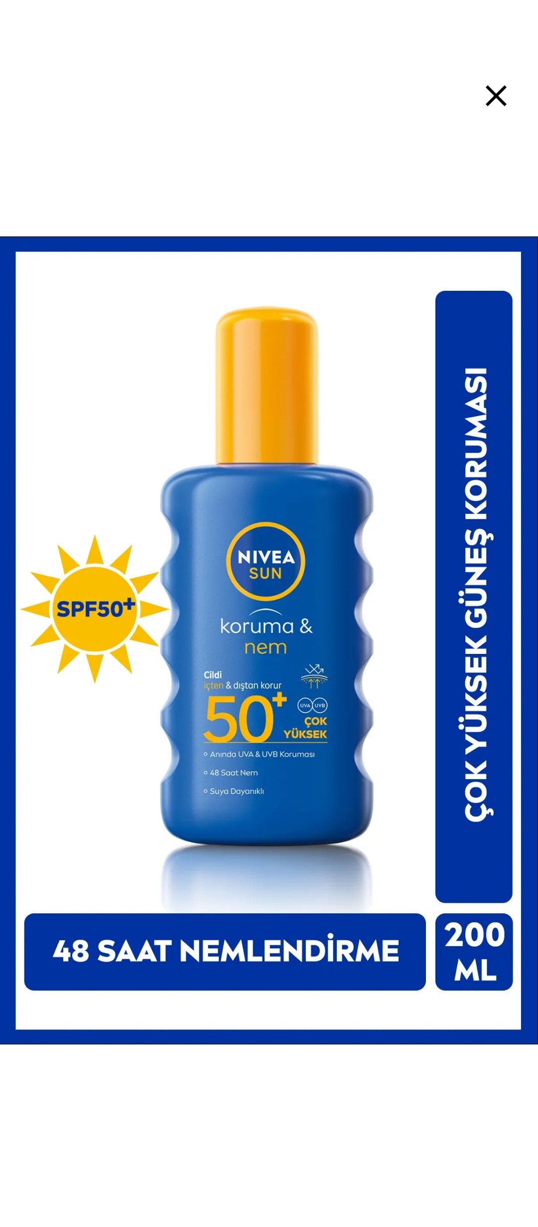 NIVEA SUN SPF50 Yüksek Güneş Koruyucu ve Nemlendirici Vücut Spreyi 200ml, UVA UVB Korumalı
