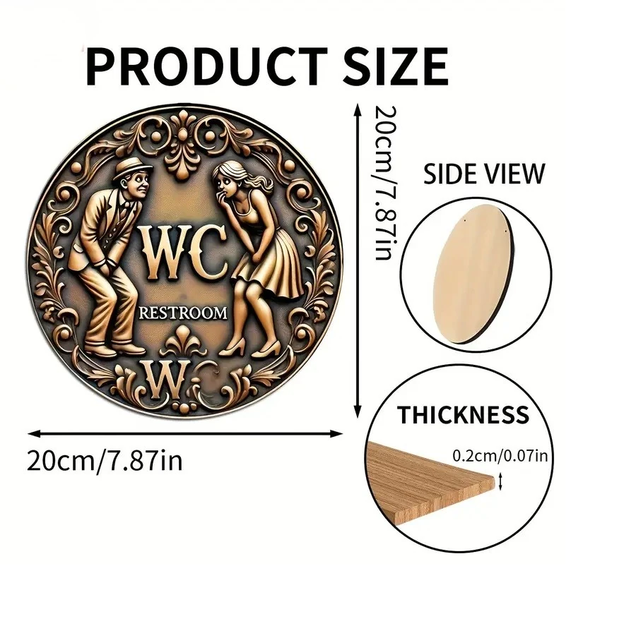 2D Vintage Yuvarlak Ahşap Tuvalet Işareti