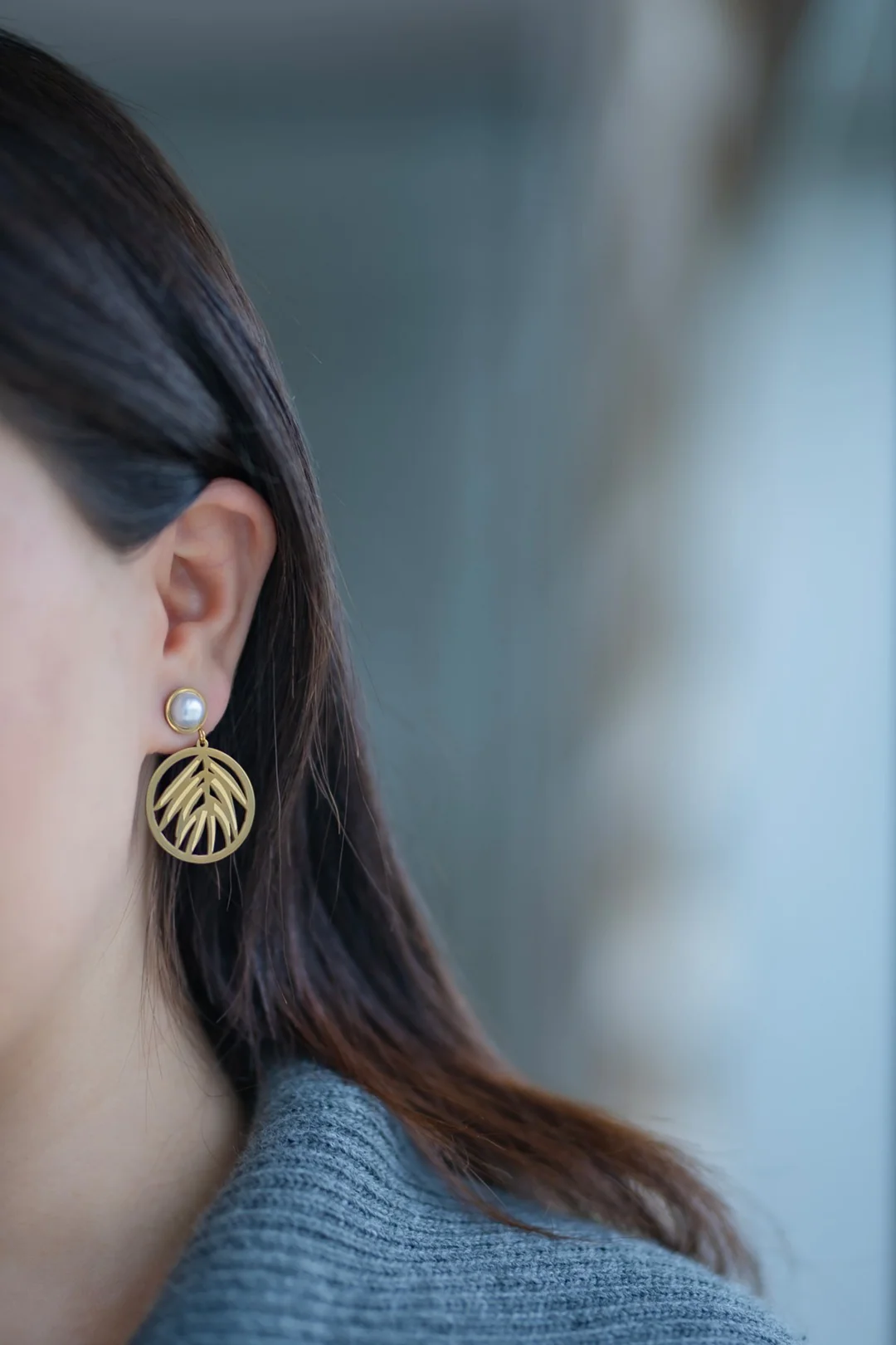 İnci Yaprak Çelik Küpe