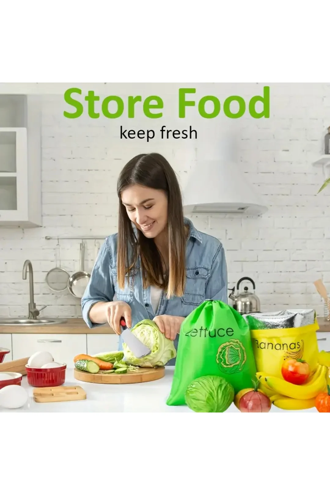 3 adet Yeniden Kullanılabilir Meyve ve Sebze Tazelik Saklama Çekme İpi Torbaları