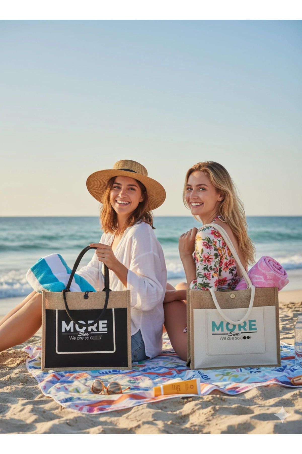 MORESUN Sertifikalı Organik Jüt Keten plaj alışveriş taşıma çantası