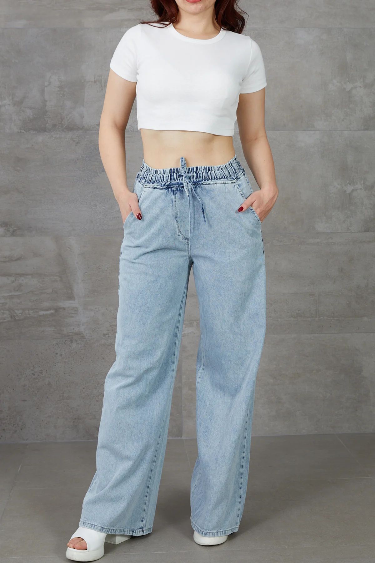 Kadın Beli Lastikli Kot Pantolon