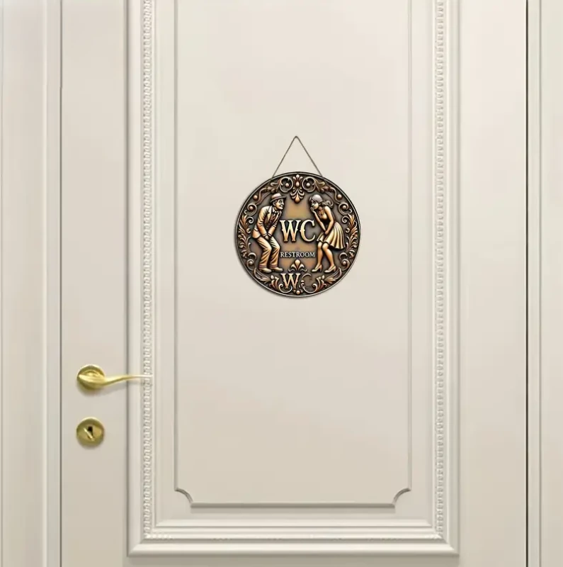 2D Vintage Yuvarlak Ahşap Tuvalet Işareti
