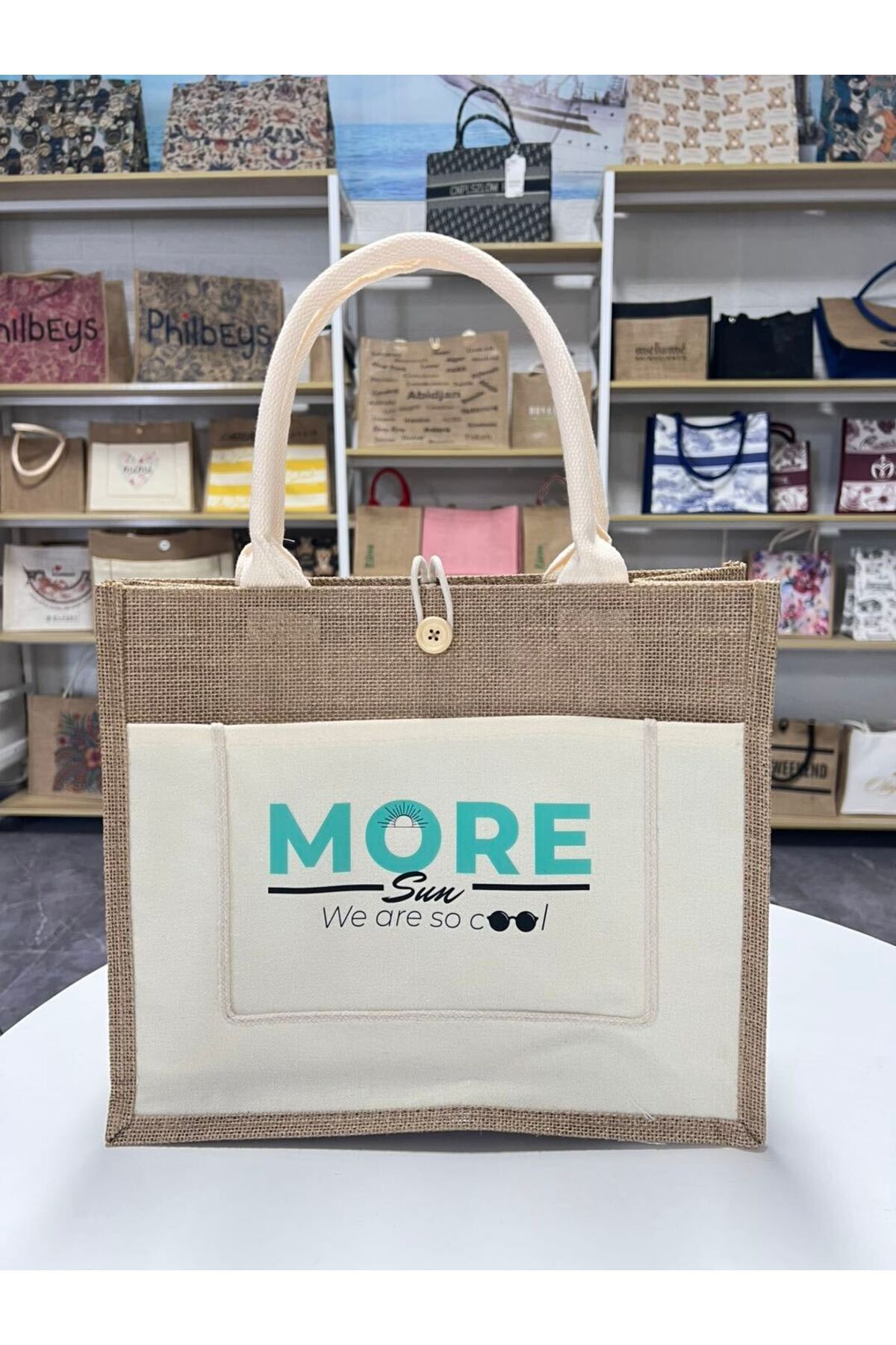 MORESUN Sertifikalı Organik Jüt Keten plaj alışveriş taşıma çantası