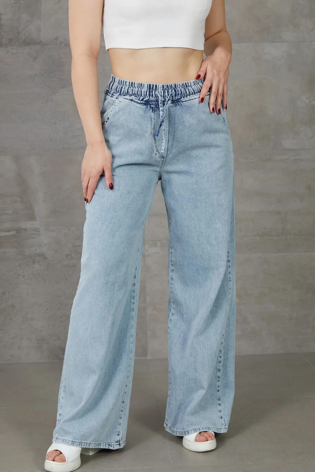 Kadın Beli Lastikli Kot Pantolon