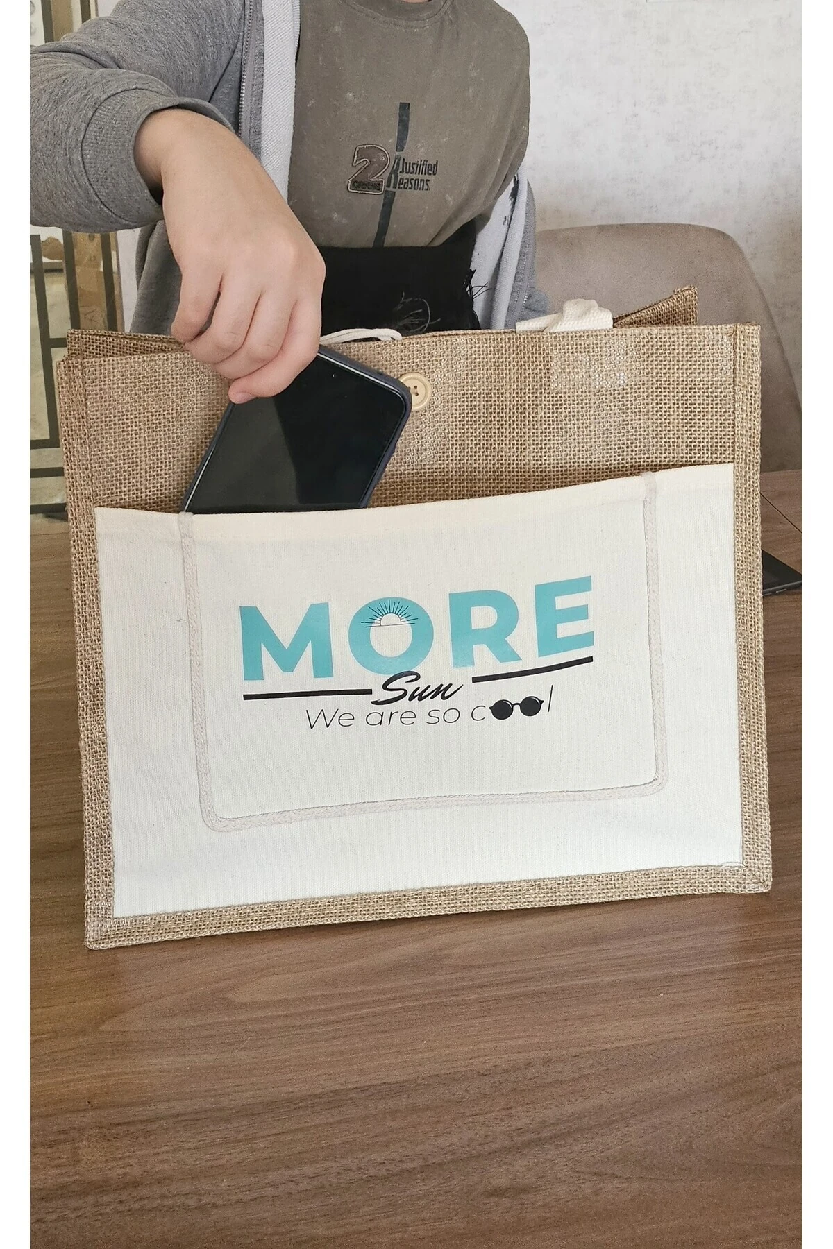 MORESUN Sertifikalı Organik Jüt Keten plaj alışveriş taşıma çantası
