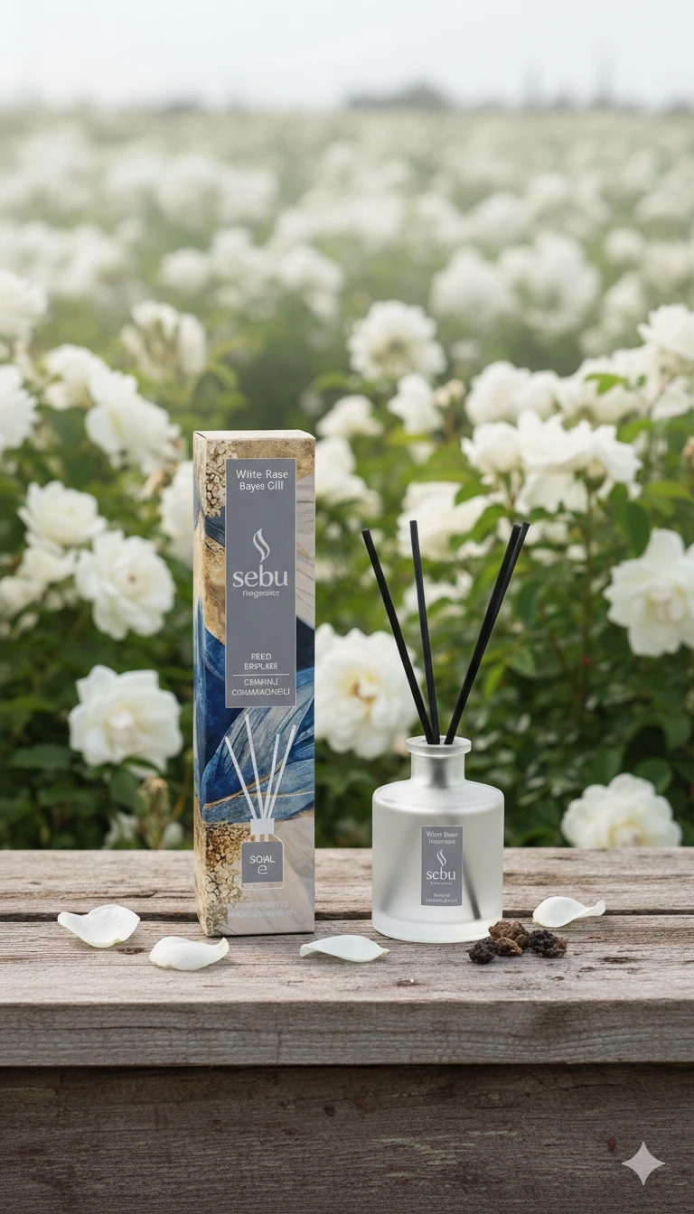 Beyaz Gül Oda Kokusu Bambu Çubuklu