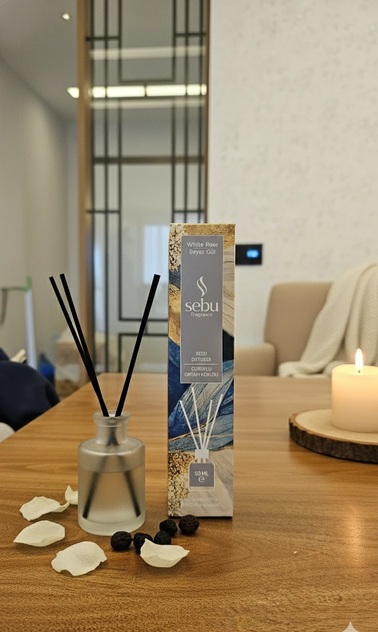 Beyaz Gül Oda Kokusu Bambu Çubuklu