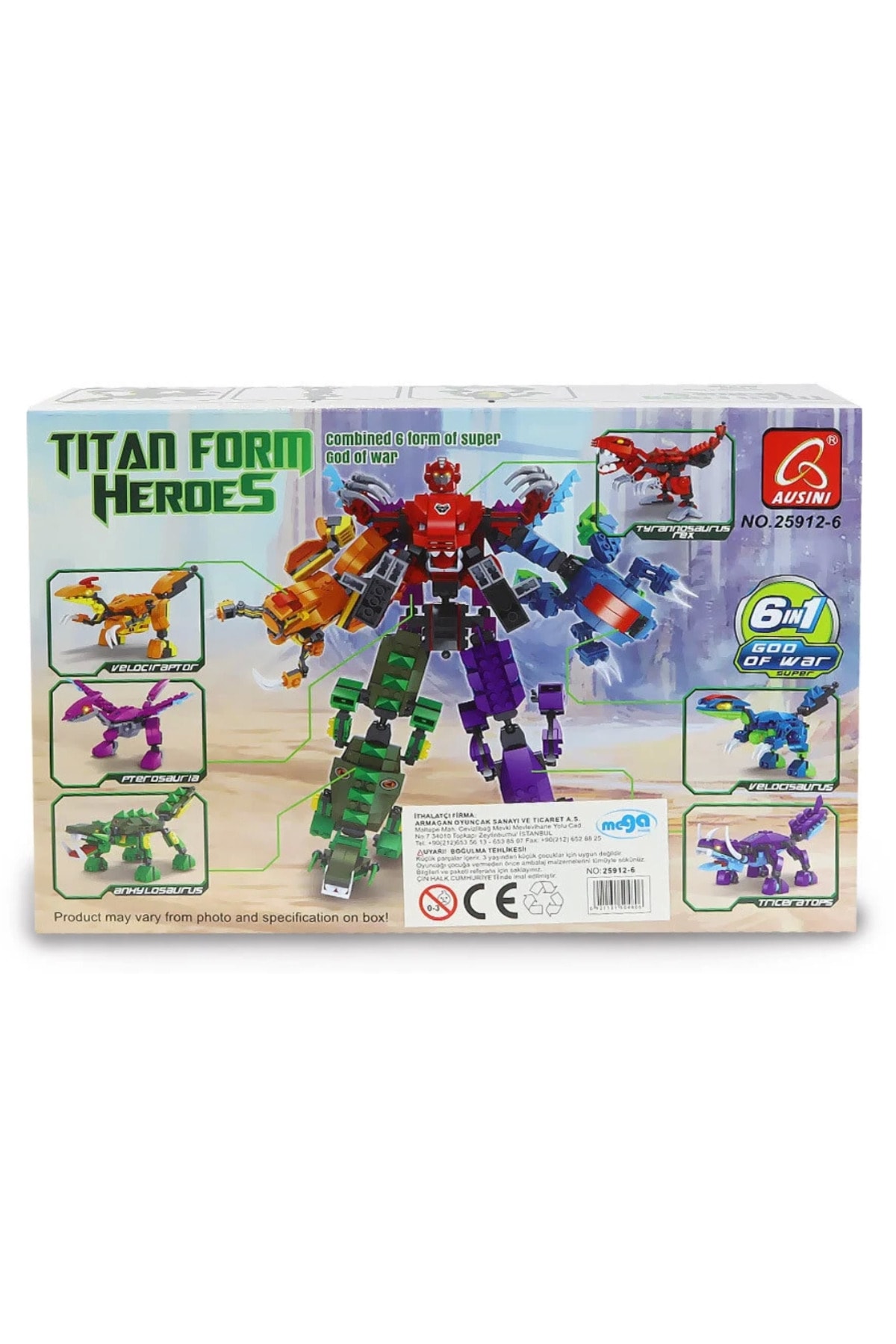 Ausini Titan Form Heroes-6 Ankylosaurus 133 Parça Kız Çocuk Erkek Çocuk Oyuncak Eğitici Oyuncaklar