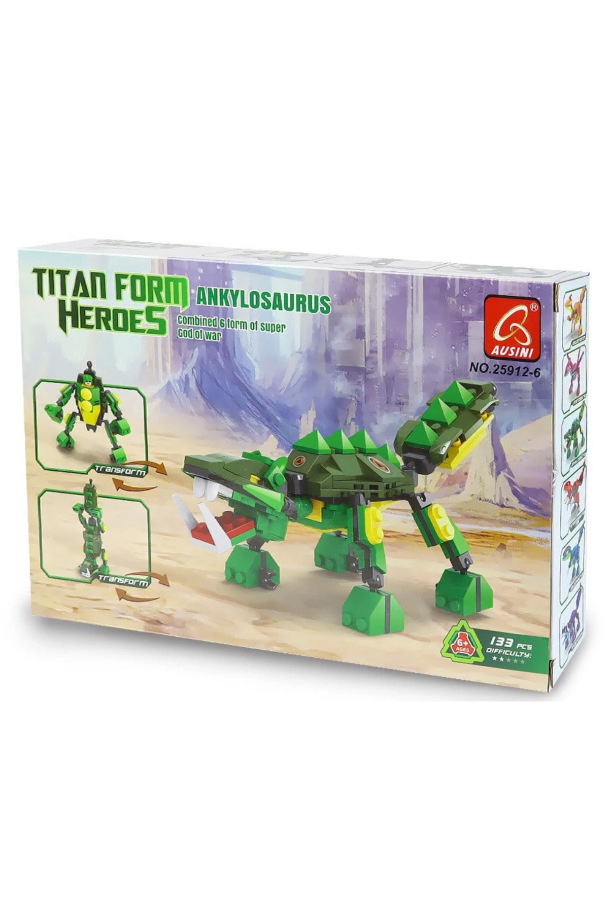 Ausini Titan Form Heroes-6 Ankylosaurus 133 Parça Kız Çocuk Erkek Çocuk Oyuncak Eğitici Oyuncaklar