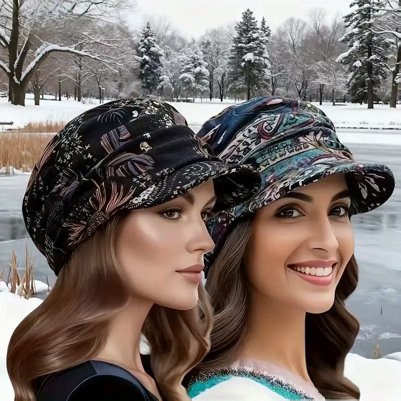 MORESUN Kadın Bohem Çiçekli Polar Astarlı Kışlık Şapka SİYAH