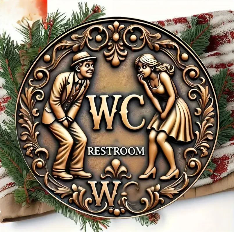 2D Vintage Yuvarlak Ahşap Tuvalet Işareti