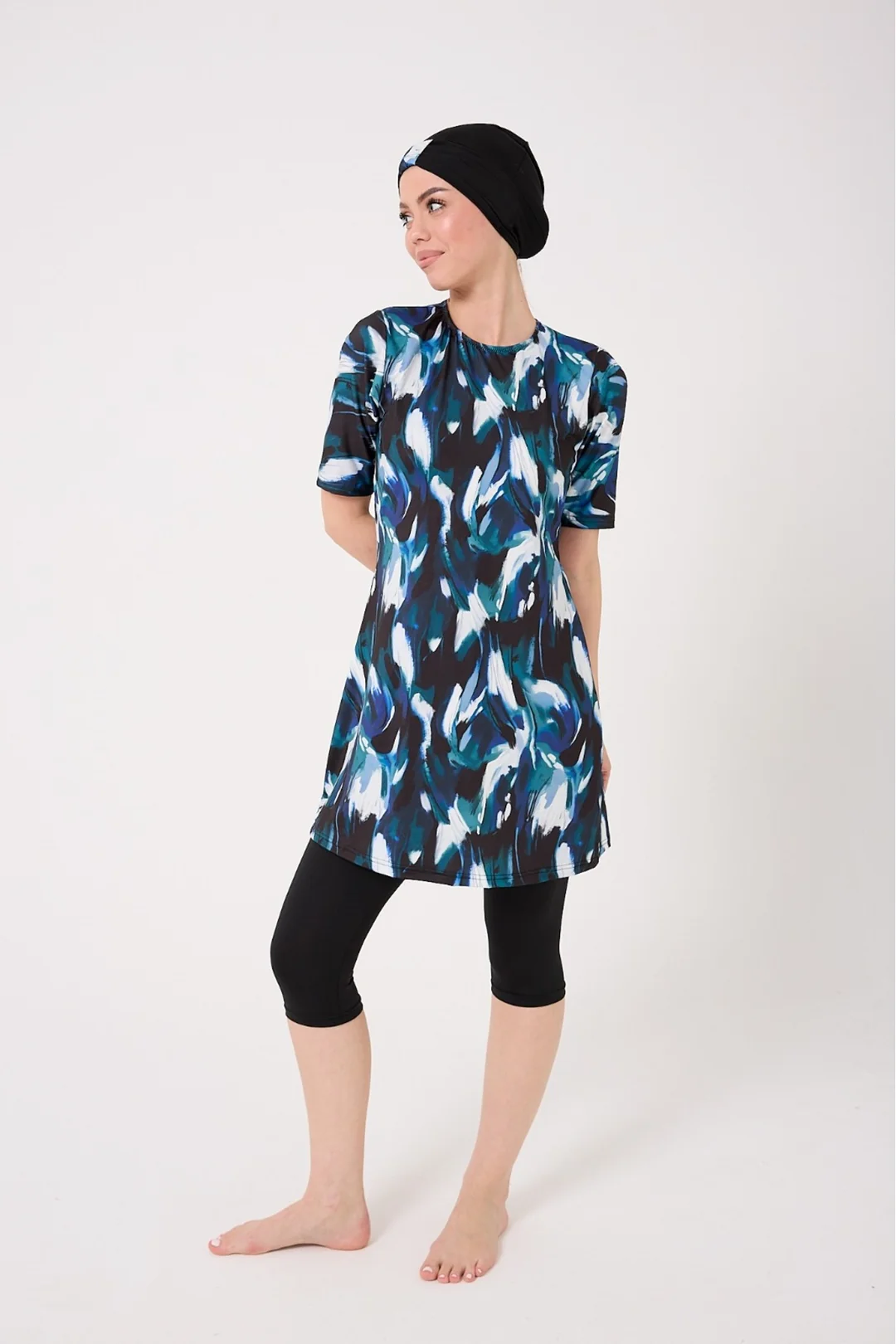 Yarım Kol Spor Tesettür Mayo – 3 Parça Hızlı Kuruyan Set