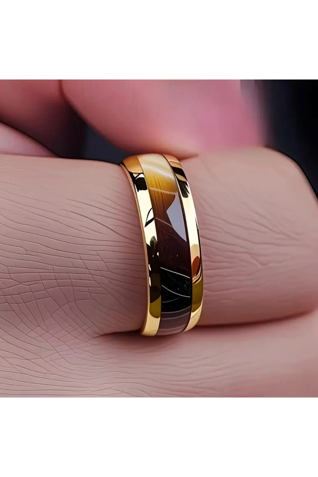 Düğün Yüzüğü - Modern Minimalist Yüzük, Kahverengi Koa Ahşap İçi