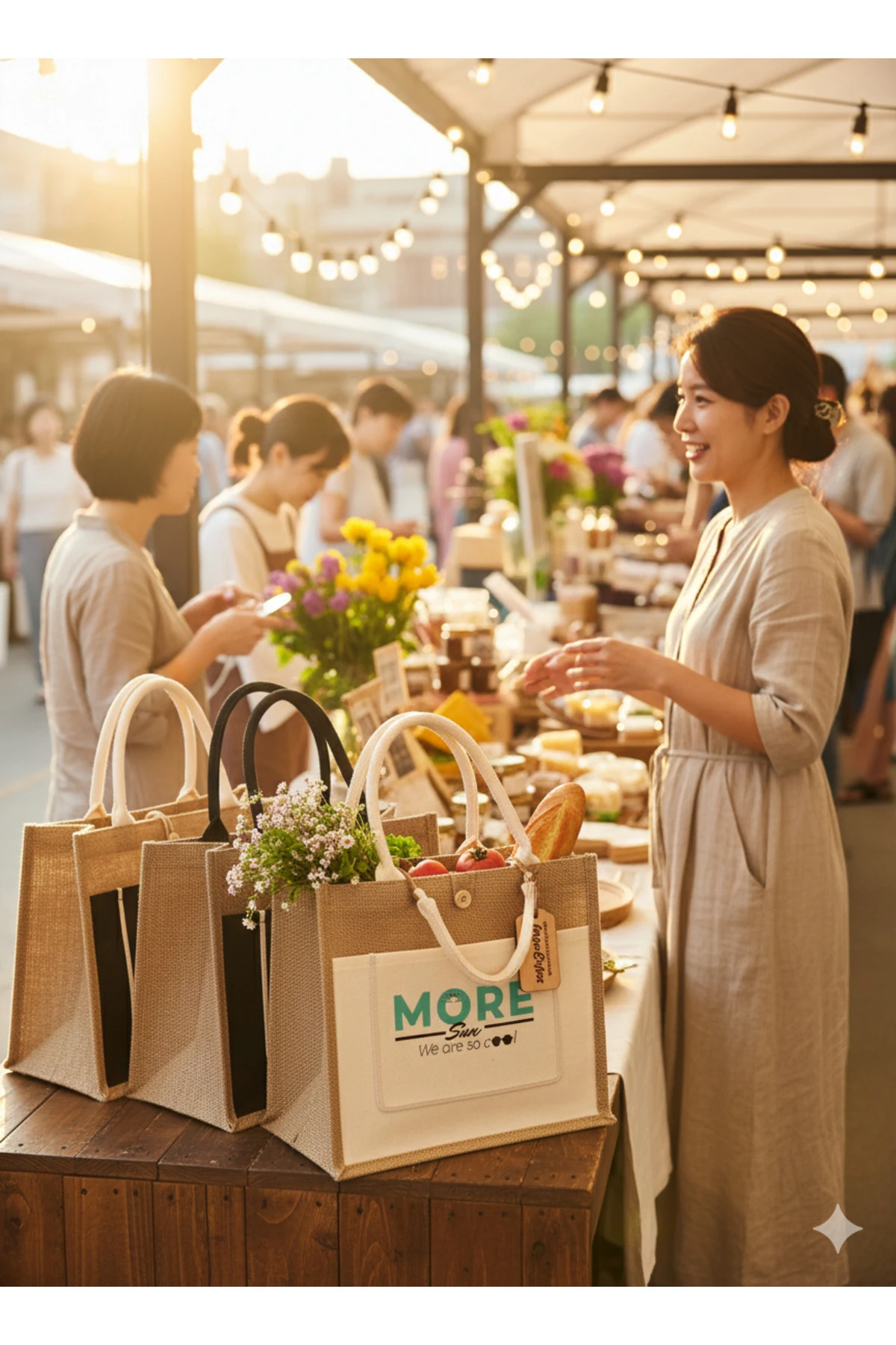 MORESUN Sertifikalı Organik Jüt Keten plaj alışveriş taşıma çantası