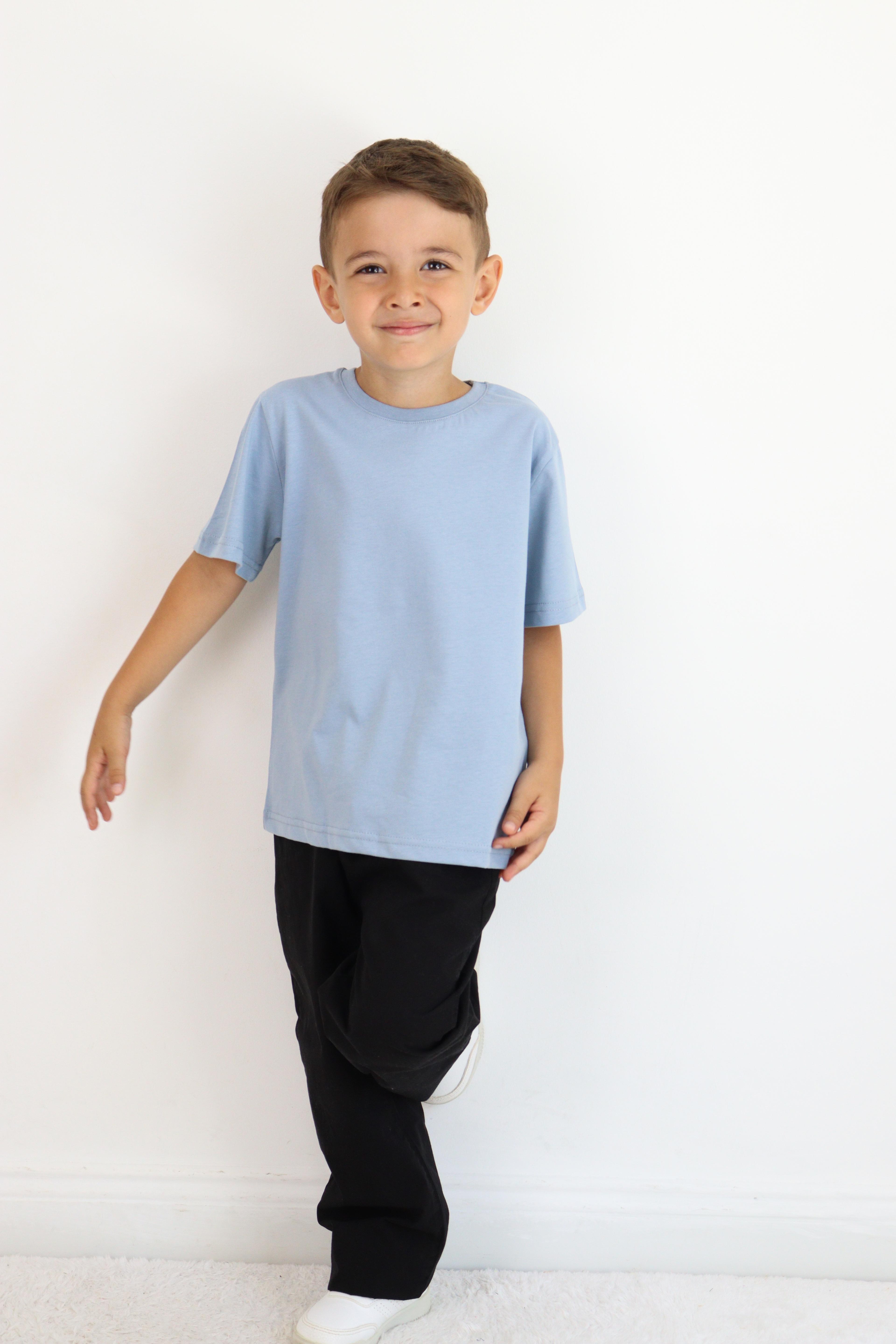 Unisex Basic Baskısız Tişört - MAVİ