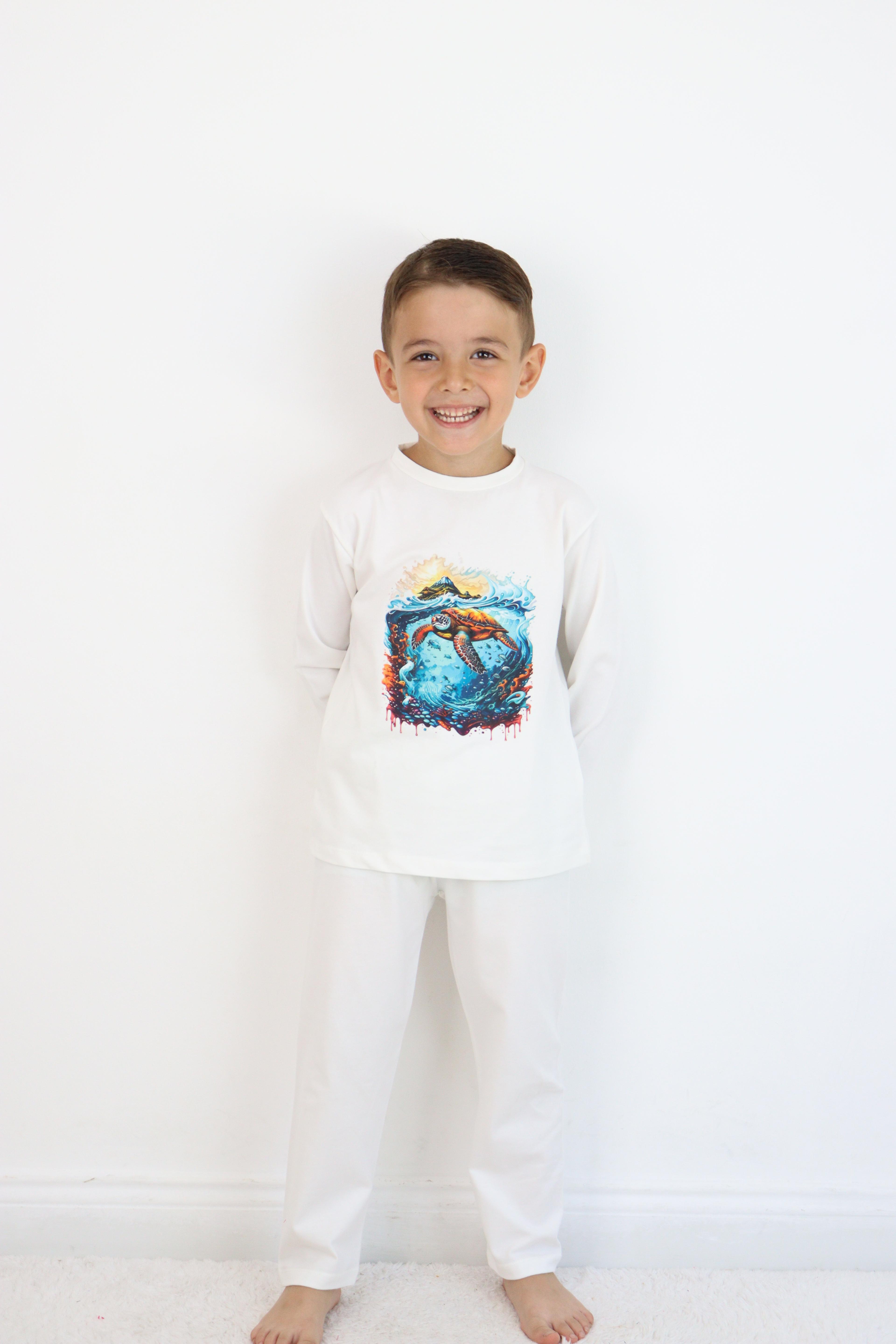 %100 Pamuk Erkek Pijama Takımı - BEYAZ
