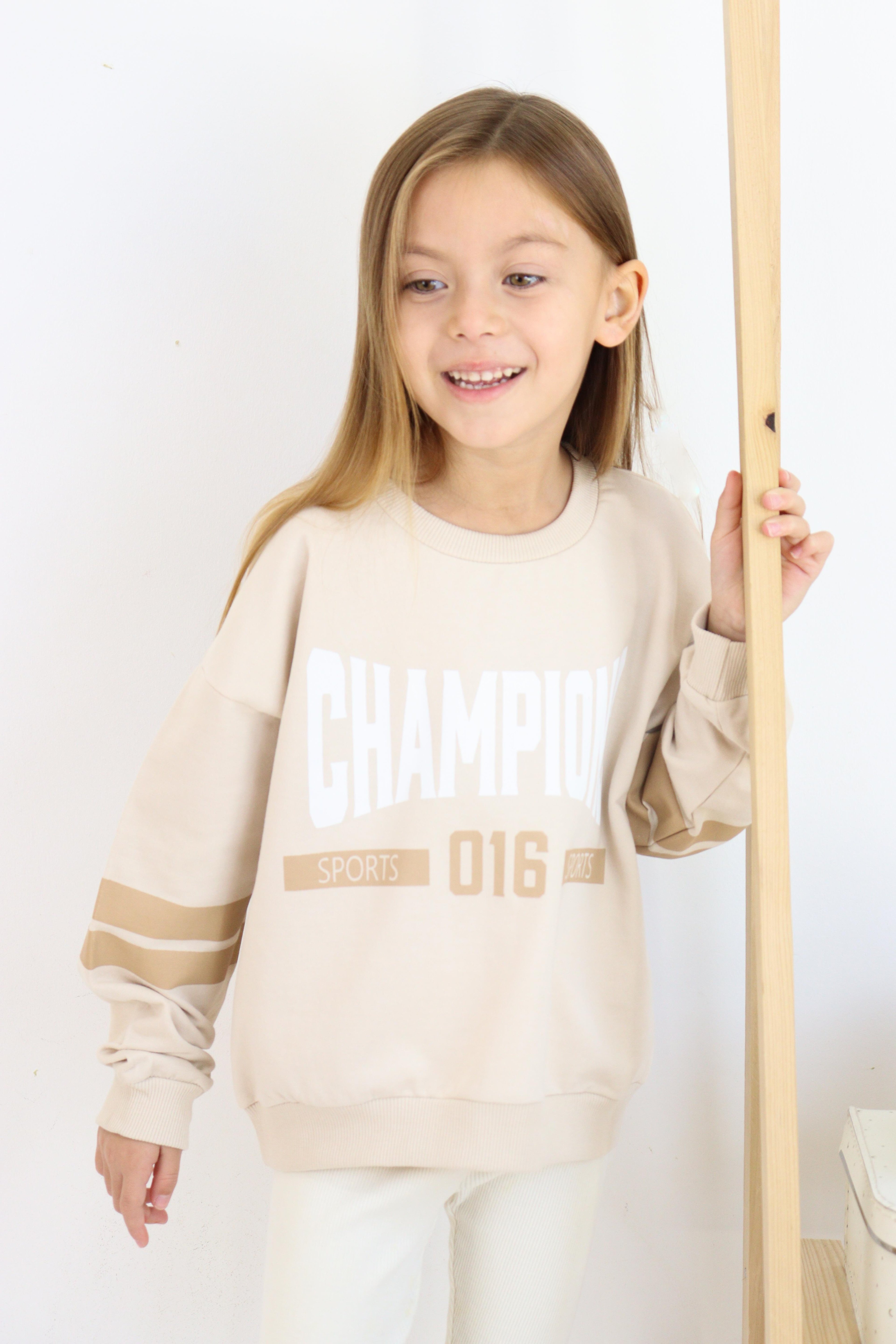 Champions Baskılı Sweat - BEJ