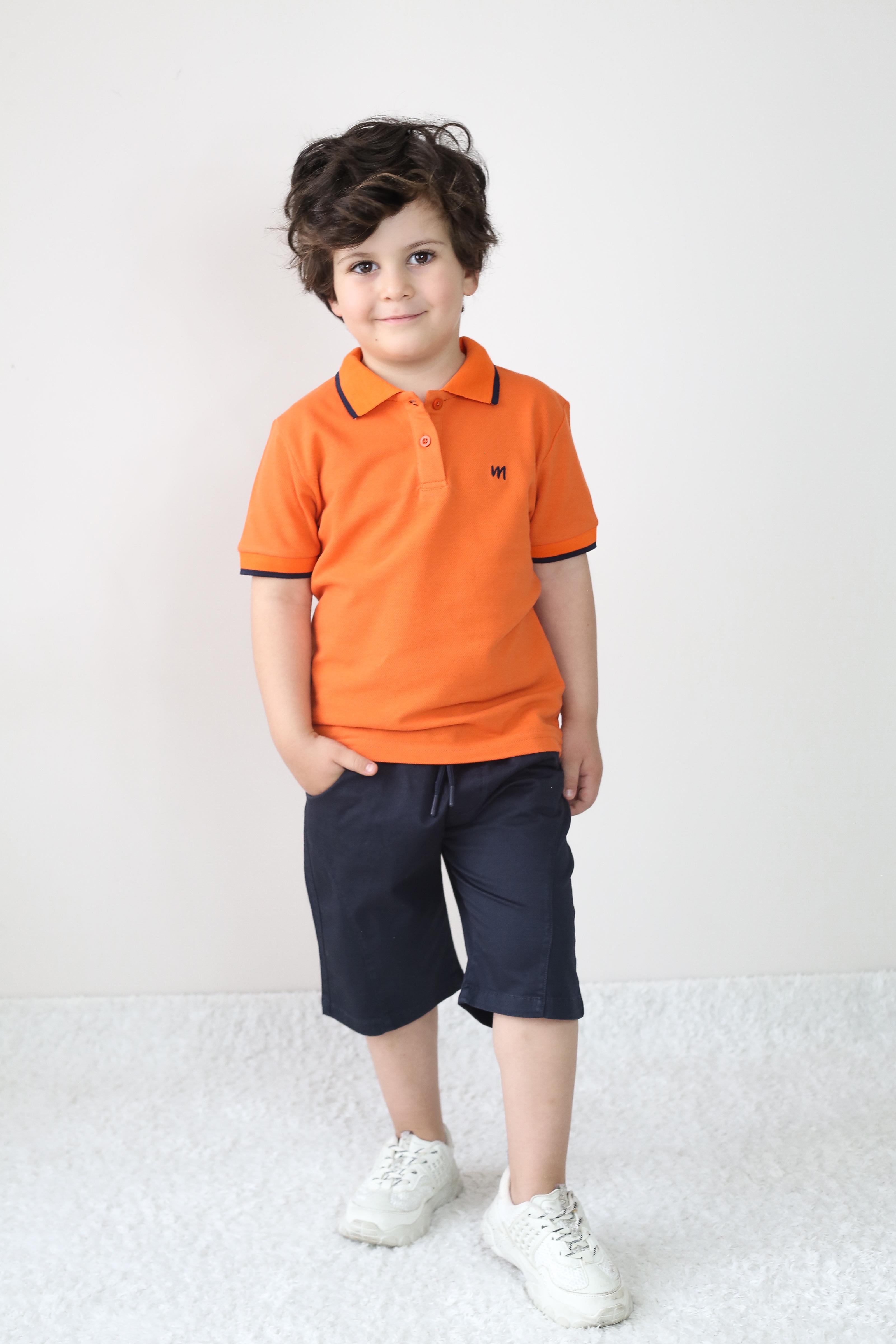 Erkek Çocuk Pike Tişört & Gabardin Şort Takım – 2-9 Yaş | Miababy - ORANJ - LACİVERT