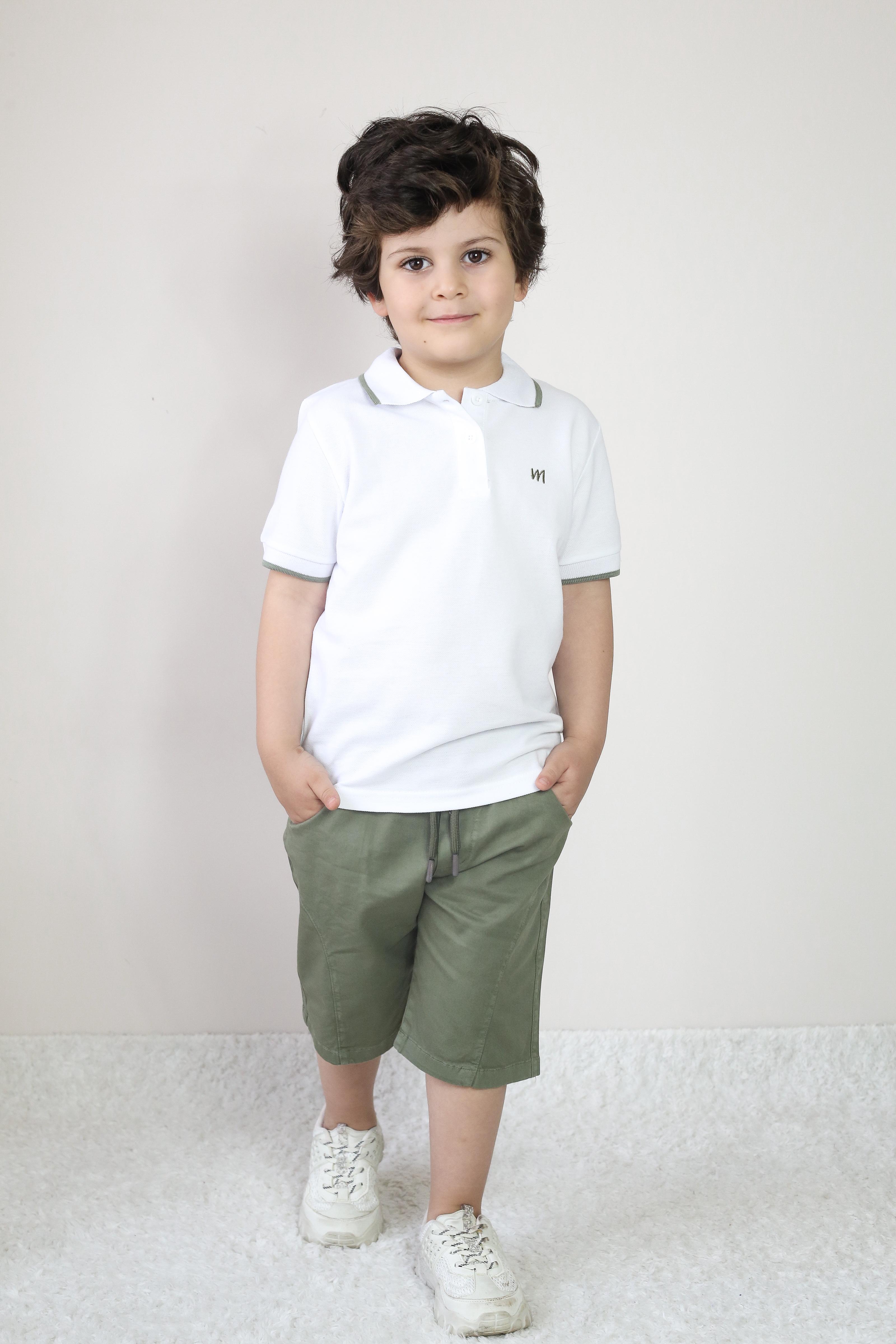 Erkek Çocuk Pike Tişört & Gabardin Şort Takım – 2-9 Yaş | Miababy - BEYAZ - HAKİ