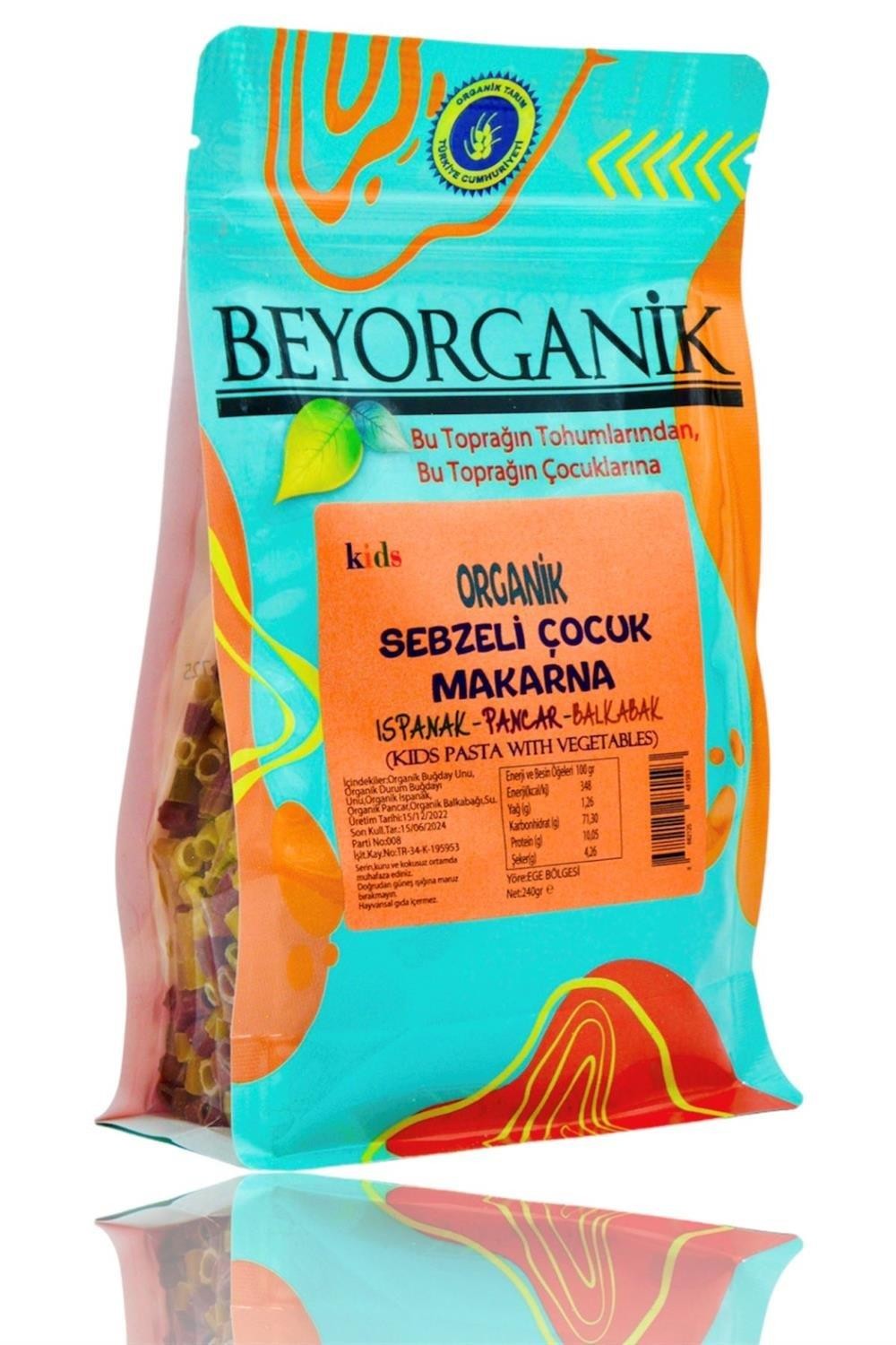Organik Sebzeli Çocuk Makarna 240gr Ispanak Pancar Balkabak +8ay (Pestisit ve Aflatoksin Analizli)