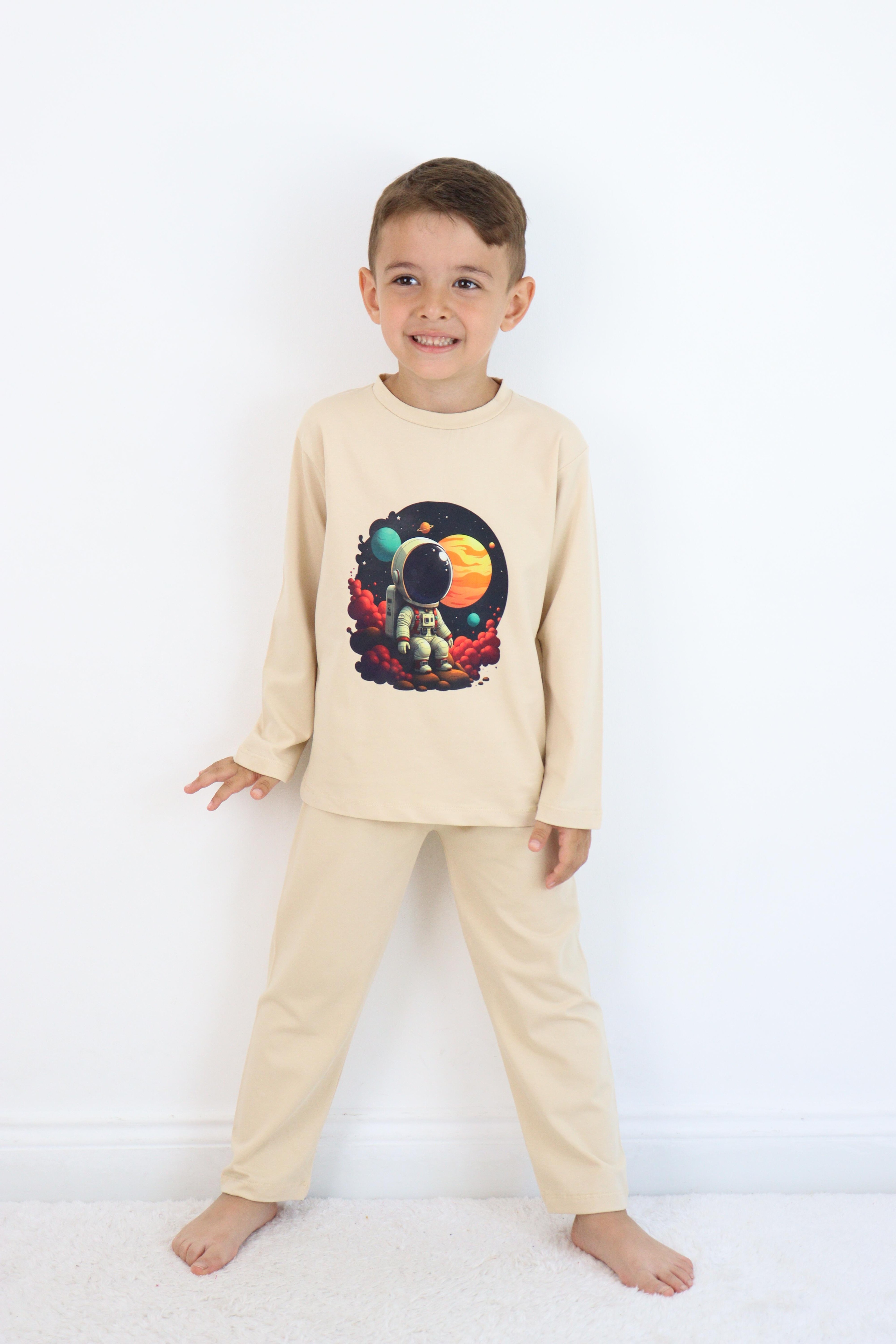 %100 Pamuk Erkek Pijama Takımı - SÜTLÜ KAHVE