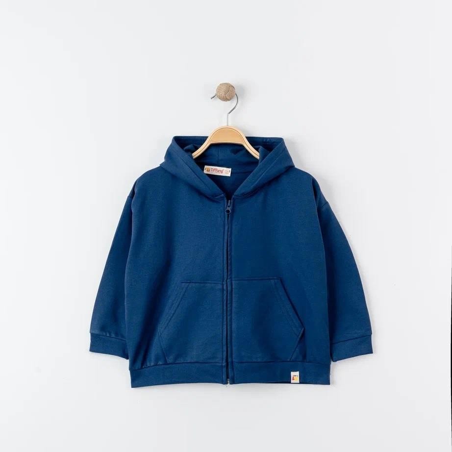 Unisex %100 Pamuk Oversize Kapüşonlu Fermuarlı Sweatshirt - LACİVERT