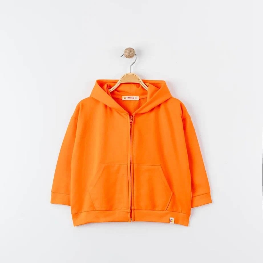 Unisex %100 Pamuk Oversize Kapüşonlu Fermuarlı Sweatshirt - TURUNCU