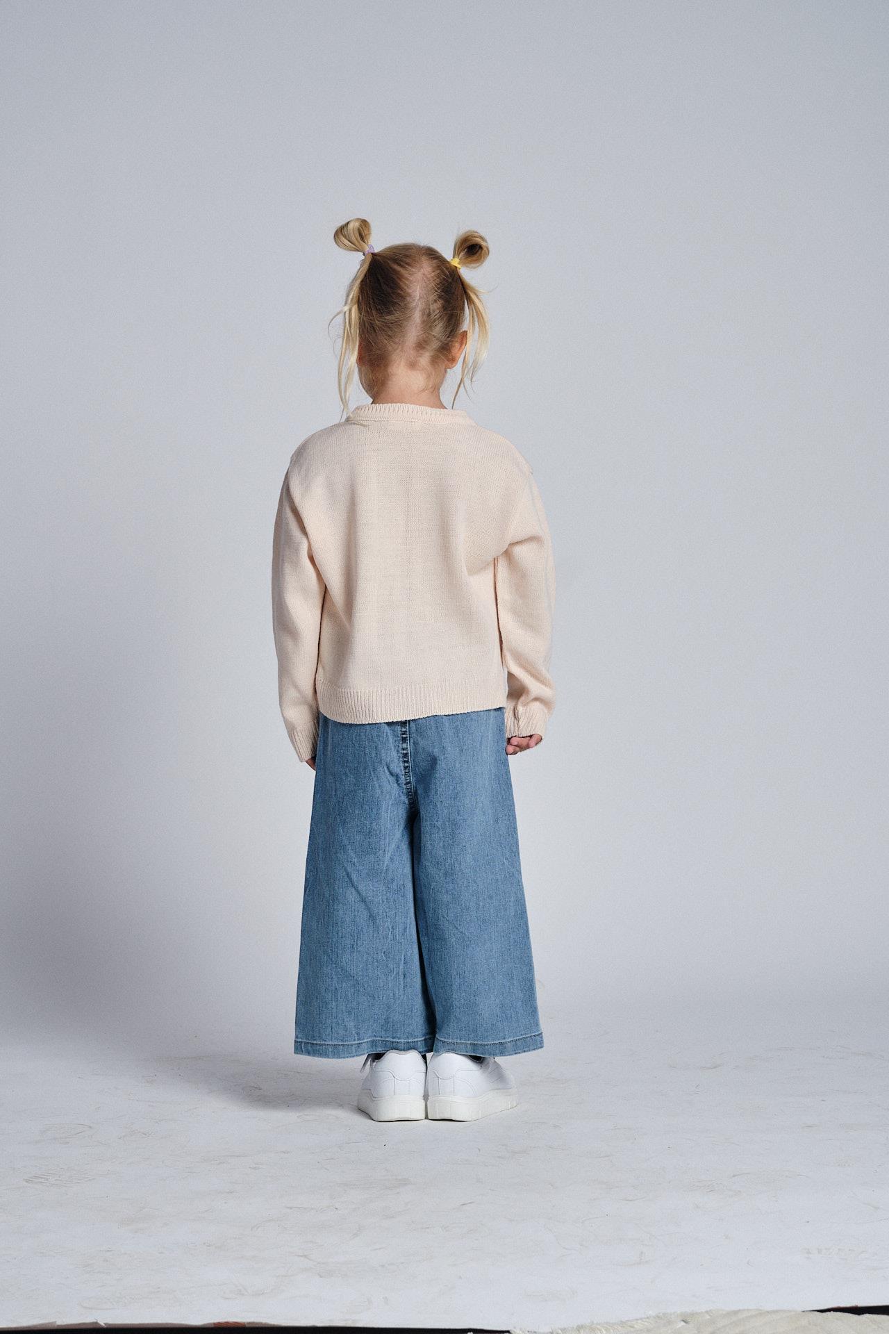 Kız Çocuk Papatya Nakışlı Denim Pantolon & Hırka Takımı