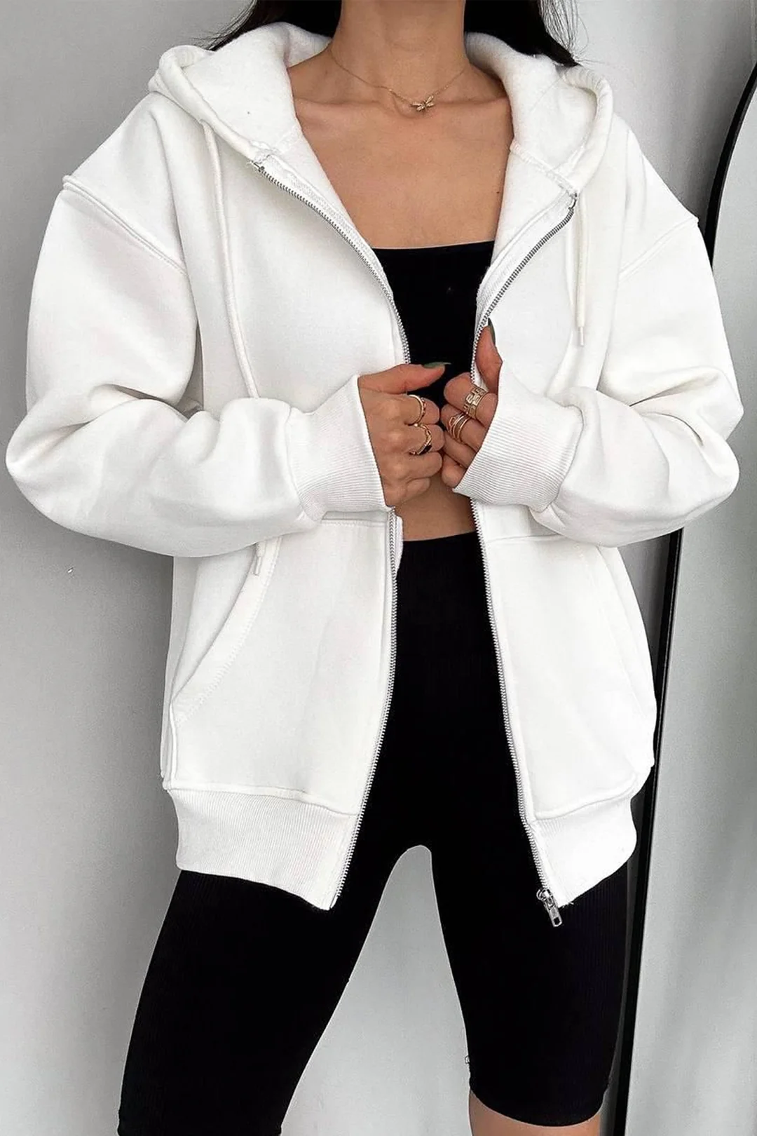 Unisex Fermuarlı Kapüşonlu Sweatshirt