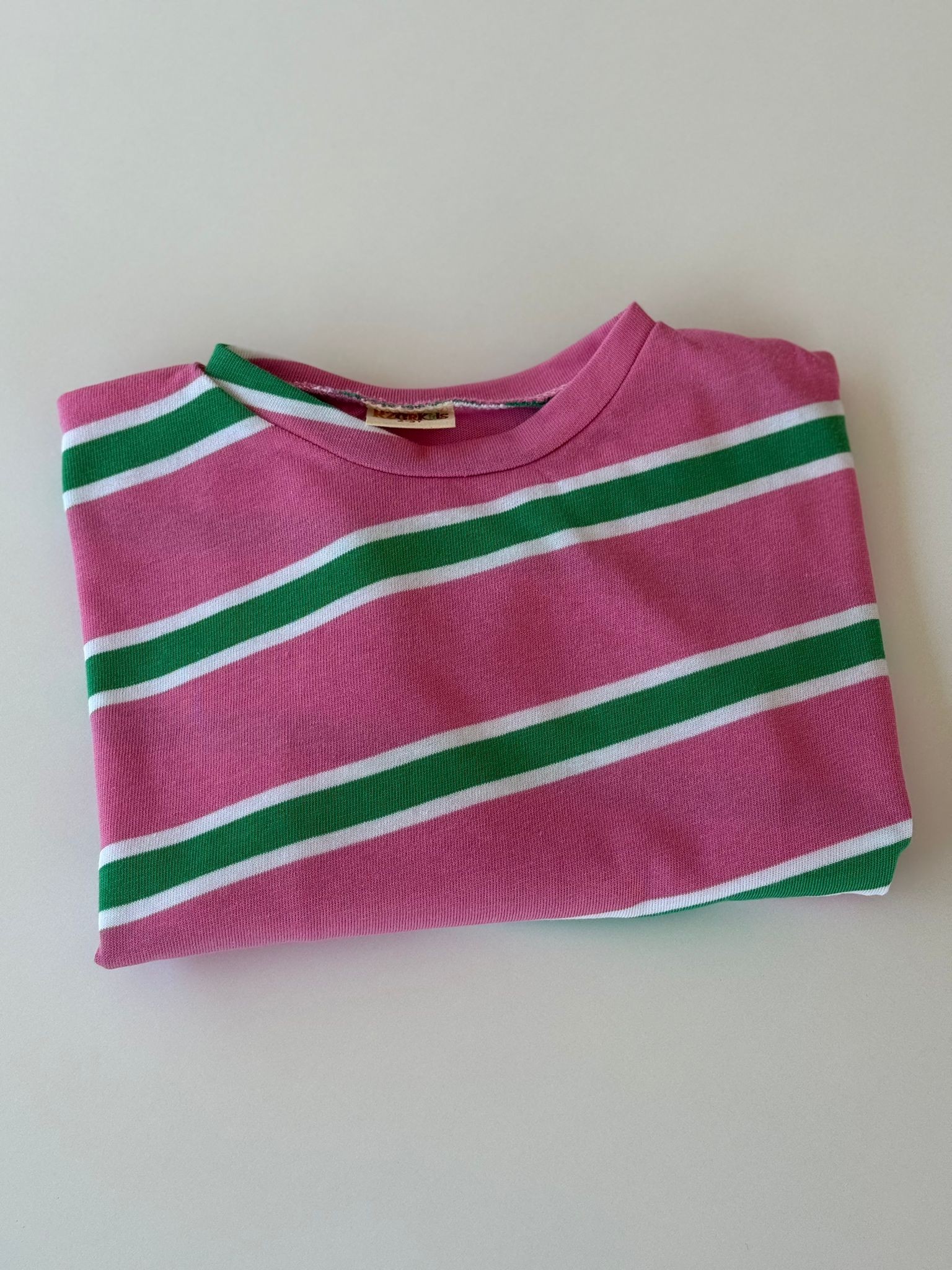 Pembe Yeşil Şerit İki İp Oversize Tişört