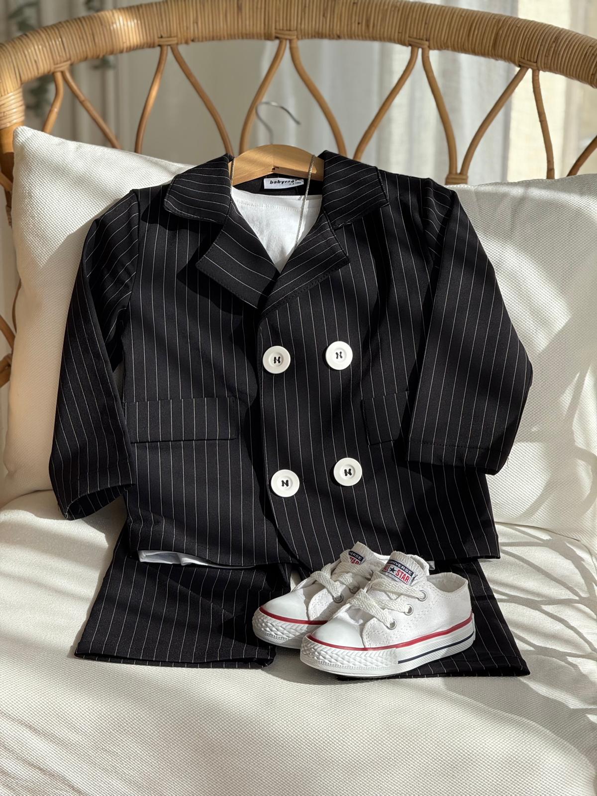 Siyah Çizgili Oversize Çocuk Takım Elbise