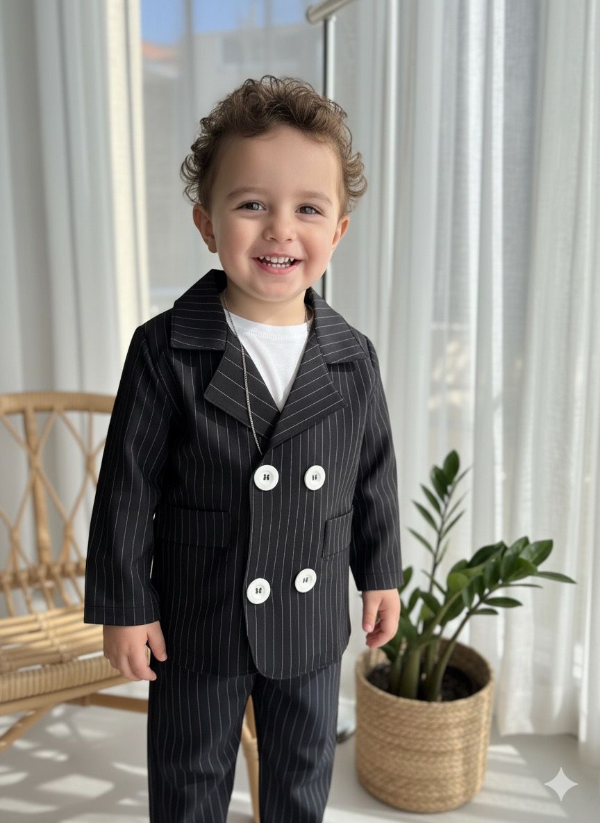 Siyah Çizgili Oversize Çocuk Takım Elbise