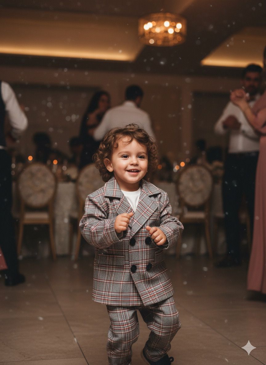 Gri Ekose Detaylı Çocuk Takım Elbise