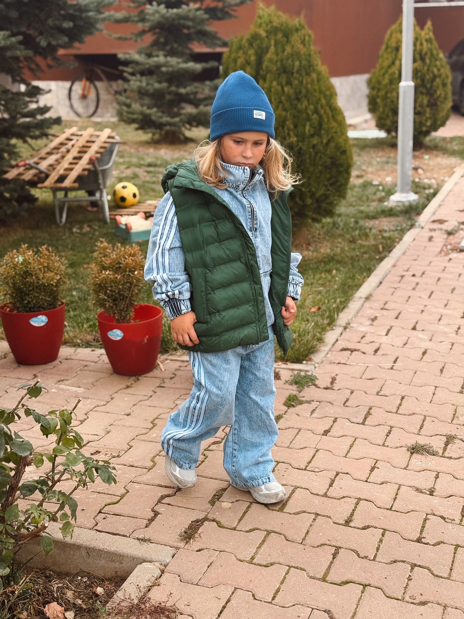 Şeritli Denim Takım