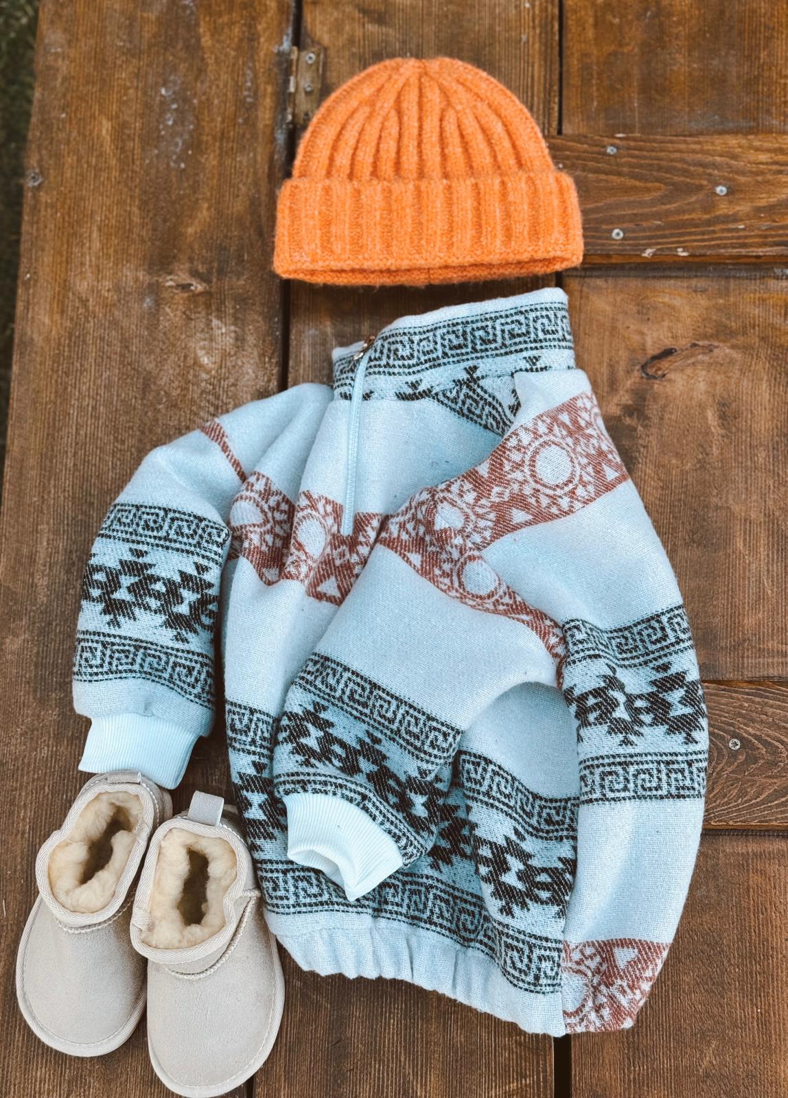 Vintage Desenli Kaşe Polar