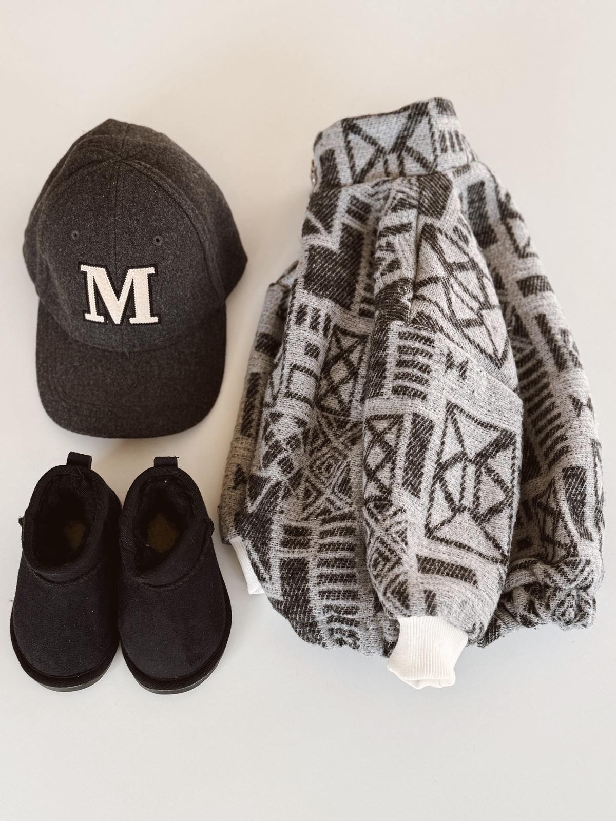 Gri Vintage Desen Kaşe Polar