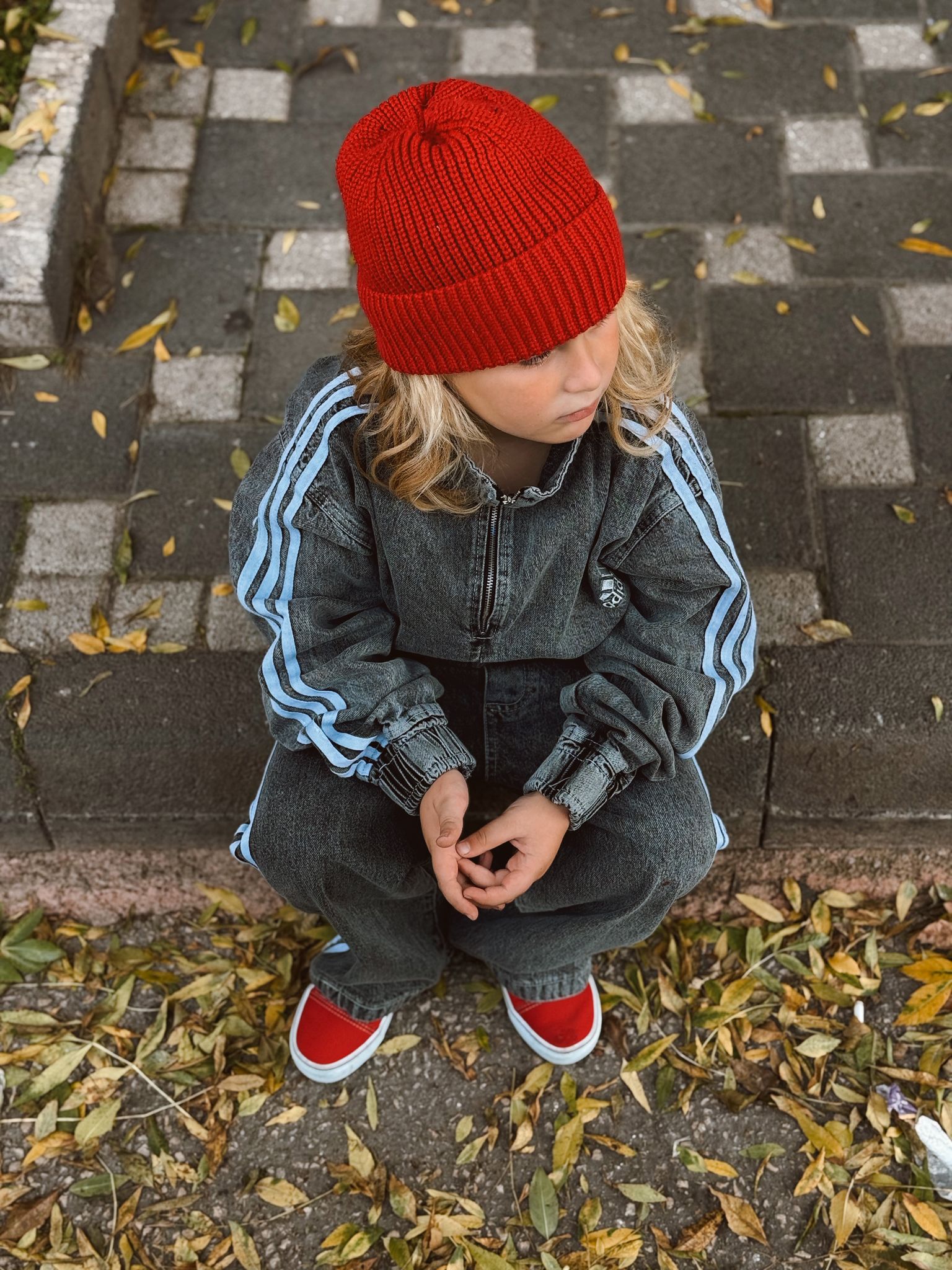 Şeritli Denim Takım Antrasit  