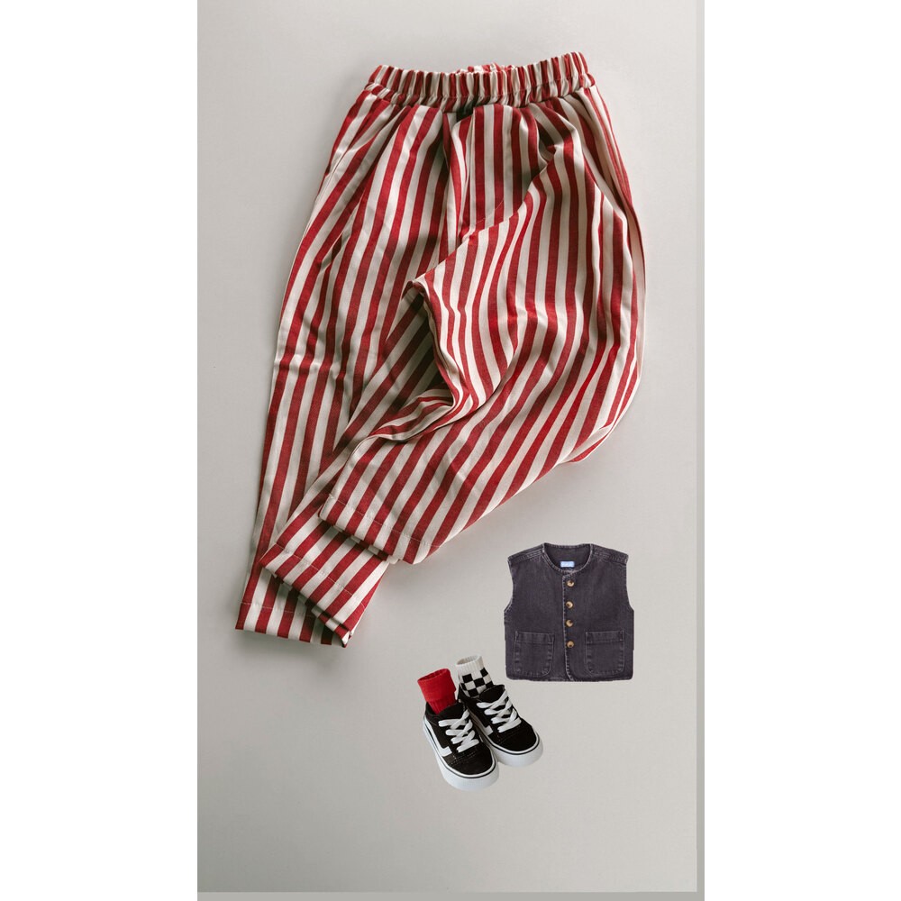 Kırmızı Çizgili Loose Fit, Relaxed Pantolon