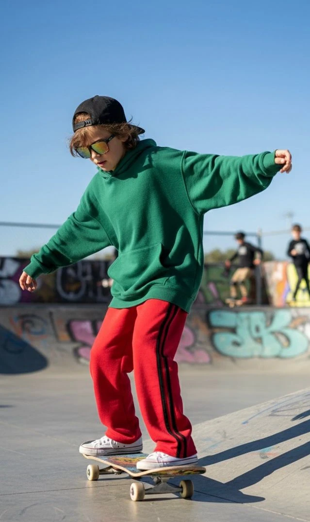 Melanjlı Kırmızı Retro Stripe Alt Eşofman