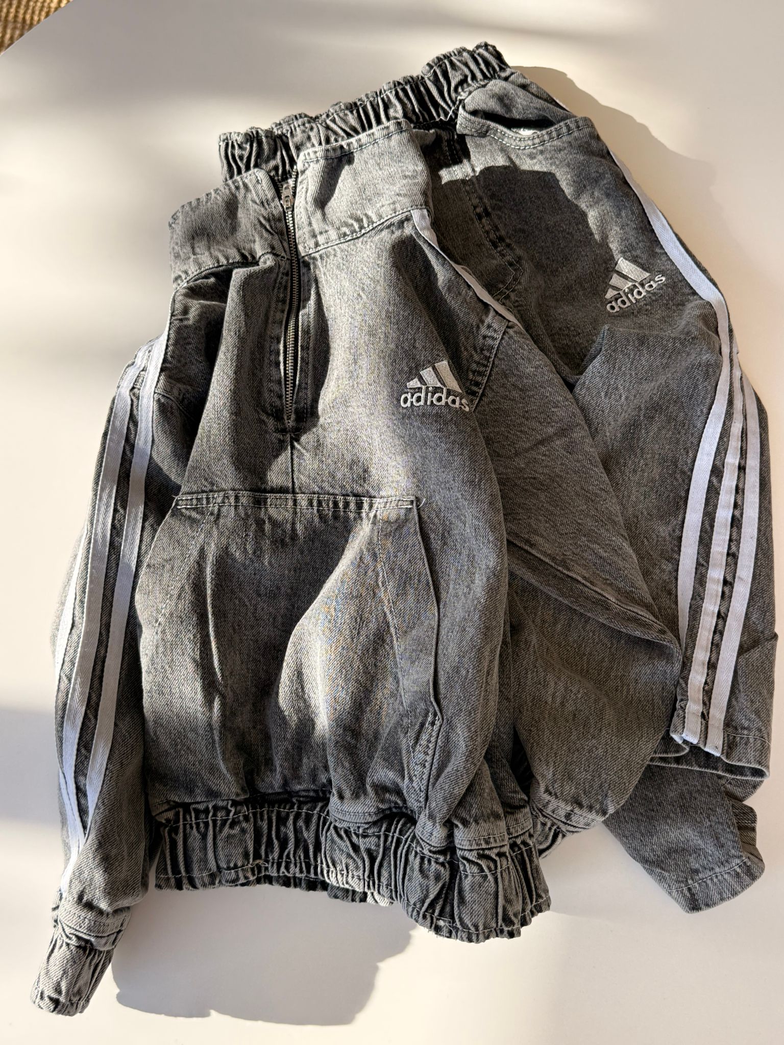 Şeritli Denim Takım Antrasit  