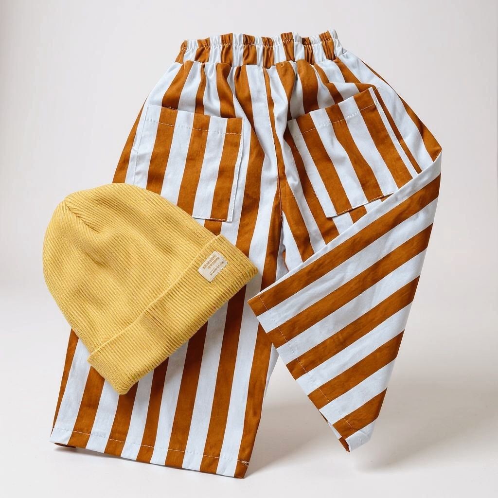 Hardal Şeritli Loose Fit Pantolon