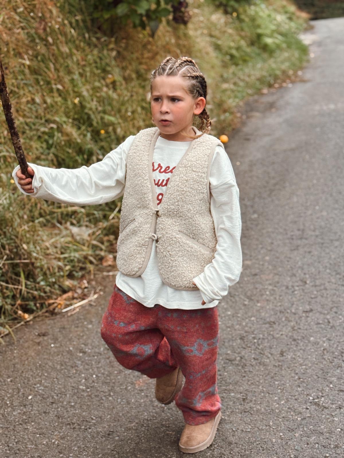 Vintage Desenli Kaşe Relaxed Pantolon